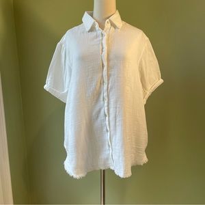 Sundays Anthro 100% Cotton White Puff Short Sleeve Button Blouse Top - SZ SM